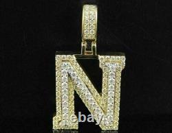 1.60Ct Round Cut Simulated Moissanite N Initial Pendant 14K Yellow Gold Plated