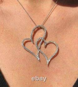 1.60Ct Round Moissanite Double Heart Pendant 14k White Gold Plated 18Free Chain