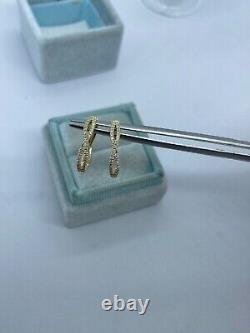 1.60Ct Round Real Moissanite Infinity Small Hoop Earrings 14K Yellow Gold Plated