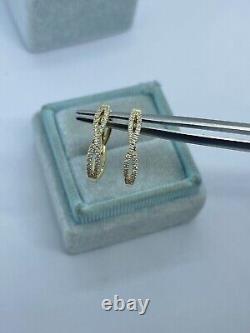 1.60Ct Round Real Moissanite Infinity Small Hoop Earrings 14K Yellow Gold Plated