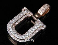 1.60Ct Round Simulated Moissanite U Initial Charm Pendant 14K Rose Gold Plated