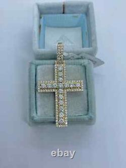 1.70Ct Round Cut Real Moissanite Cross Men's Pendant Yellow Gold Plated Silver