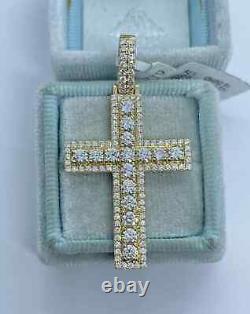 1.70Ct Round Cut Real Moissanite Cross Men's Pendant Yellow Gold Plated Silver