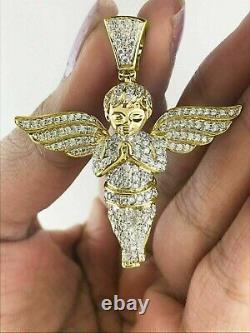 1.70Ct Round Real Moissanite Child Angel Wings Pendant In 14K Yellow Gold Plated