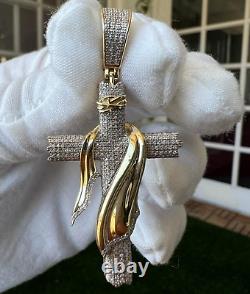 1.70Ct Round Real Moissanite Cluster Jesus Cross Pendant 14K Yellow Gold Plated