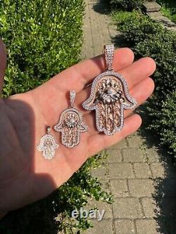 1.80CT Round Cut Real Moissanite Hamsa Fancy Pendant 14K Rose Gold Plated Silver