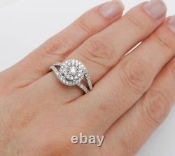 1.80Ct Round Cut Simulated Diamond Cluster Engagement Ring 14k White Gold Plated