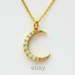 1.80Ct Round Cut Simulated Fire Opal Moon Shape Pendant 14k Yellow Gold Plated