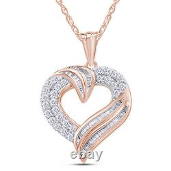 1 Ct Round & Baguette Simulated Diamond Heart Pendant 14K Rose Gold Plated