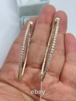 1 Ct Round Cut Real Moissanite Large Hoop Earrings 14K Yellow Gold Plated Silver