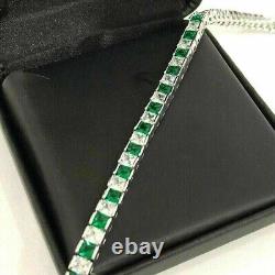 10Ct Princess Lab-Created Emerald Men's Tennis Bracelet In 14K White Gold Plated