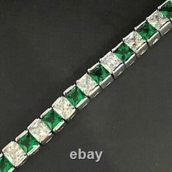 10Ct Princess Lab-Created Emerald Men's Tennis Bracelet In 14K White Gold Plated