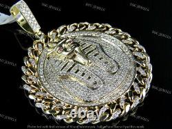 10K Silver Gold Plated Egyptian Pharaoh XL 3 Medallion Moissanite Pendant 6CT