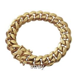 10K Solid Yellow Gold Plated Men's Thick Miami 14mm Cuban Link Bracelet