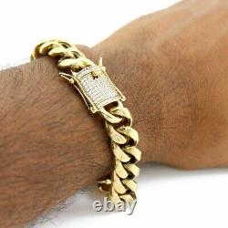 10K Solid Yellow Gold Plated Moissanite Men's Thick Miami Cuban Link Bracelet