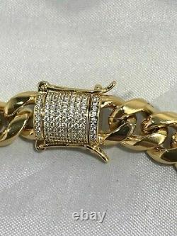 10K Solid Yellow Gold Plated Moissanite Men's Thick Miami Cuban Link Bracelet