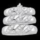 10k White Gold Plated 1/6 Ct Diamond Unisex Wedding Ring Trio Set