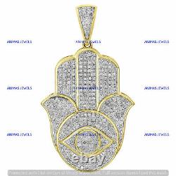 10K Yellow Gold Plated 3 CT Pave Moissanite Evil Eye Hamsa Hand Pendant 1.55