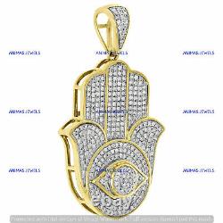 10K Yellow Gold Plated 3 CT Pave Moissanite Evil Eye Hamsa Hand Pendant 1.55