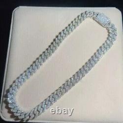 12 MM Real Moissanite Cuban Link Chain for Men 20 14k White Gold Plated Silver