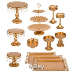 12Pcs Cake Stand Set Metal Cupcake Holder Display Plate With Crystal Wedding Party