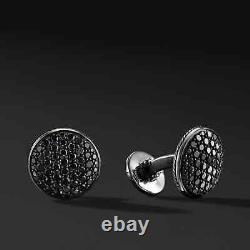 14K Black Gold Plated 2Ct Round Cut Lab-Created Black Diamond Men's Cufflinks