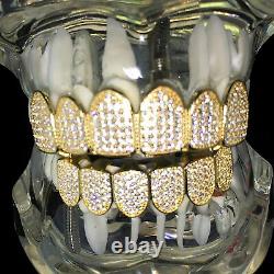 14K Gold Plated 925 Sterling Silver Grillz CZ Micro Pave Pre-Made Grills Set