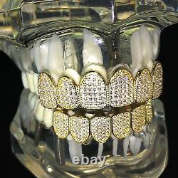 14K Gold Plated 925 Sterling Silver Grillz CZ Micro Pave Pre-Made Grills Set