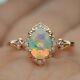 14k Rose Gold Plated 2ct Oval Simulated Fire Opal Halo Vintage Engagement Ring