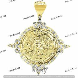 14K Silver Gold Plated Moissanite Mayan Calendar Medallion Shield Pendant 2.4Ct