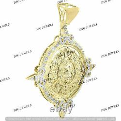 14K Silver Gold Plated Moissanite Mayan Calendar Medallion Shield Pendant 2.4Ct