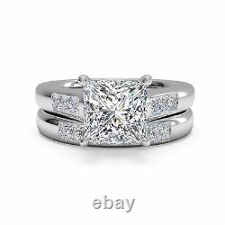 14K White Gold 1.75Ct Princess Cut Lab-Created Diamond Engagement Band Ring Set