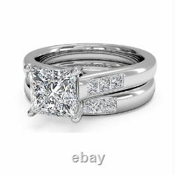 14K White Gold 1.75Ct Princess Cut Lab-Created Diamond Engagement Band Ring Set