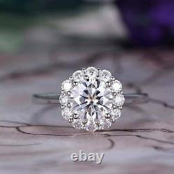 14K White Gold Plated 1.20 Carat Round Moissanite Solitaire Halo Engagement Ring