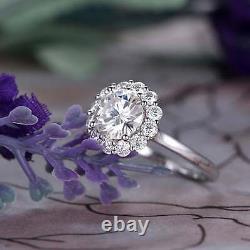 14K White Gold Plated 1.20 Carat Round Moissanite Solitaire Halo Engagement Ring