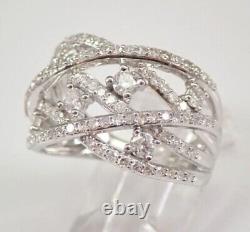 14K White Gold Plated 2.00Ct Round Cut Real Moissanite Crossover Ring Multi Row