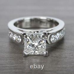 14K White Gold Plated 2.35Ct Princess Cut MOISSANITE Channel Engagement Ring