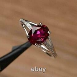 14K White Gold Plated 2Ct Oval Cut Lab Created Pink Ruby Engagement Wedding Ring