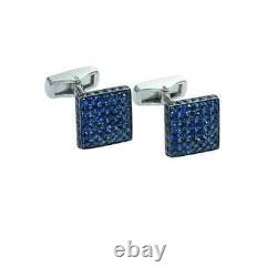 14K White Gold Plated 2Ct Round Cut Lab-Created Sapphire Men's Wedding Cufflink