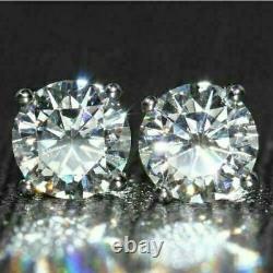 14K White Gold Plated 2Ct Round certified Moissanite Solitaire Stud Earrings