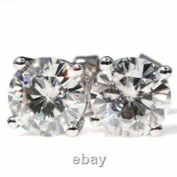 14K White Gold Plated 2Ct Round certified Moissanite Solitaire Stud Earrings