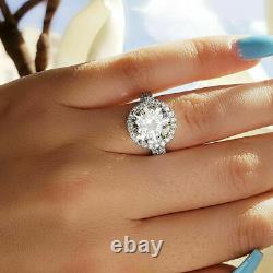 14K White Gold Plated 4.89 TCW Round Cut Real Moissanite Halo Engagement Ring