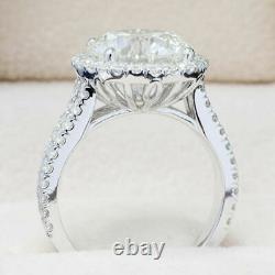 14K White Gold Plated 4.89 TCW Round Cut Real Moissanite Halo Engagement Ring