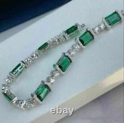 14K White Gold Plated 4Ct Emerald Cut Lab Created Green Emerald Tennis Bracelet