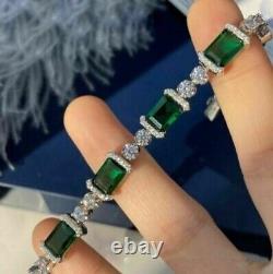 14K White Gold Plated 4Ct Emerald Cut Lab Created Green Emerald Tennis Bracelet