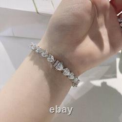 14K White Gold Plated 5mm Heart Cut Brilliant VVS1 Diamond Moissanite Bracelet