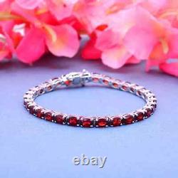 14K White Gold Plated 9Ct Oval Cut Lab-Created Garnet Tennis Bracelet 7.5