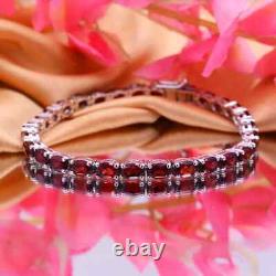 14K White Gold Plated 9Ct Oval Cut Lab-Created Garnet Tennis Bracelet 7.5