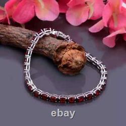 14K White Gold Plated 9Ct Oval Cut Lab-Created Garnet Tennis Bracelet 7.5