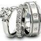 14k White Gold Plated His & Hers Simulated Diamond Wedding Trio Couple Ring Set